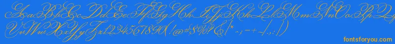 MonsieurladoulaiseRegular-Schriftart – Orangefarbene Schriften auf blauem Hintergrund