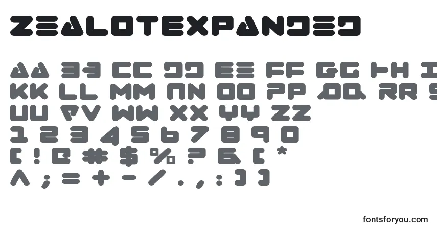 Schriftart ZealotExpanded – Alphabet, Zahlen, spezielle Symbole