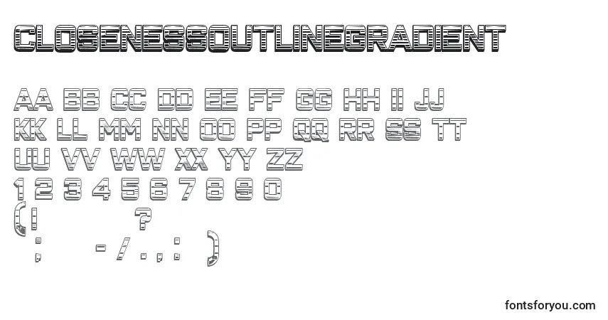 Schriftart ClosenessOutlineGradient – Alphabet, Zahlen, spezielle Symbole