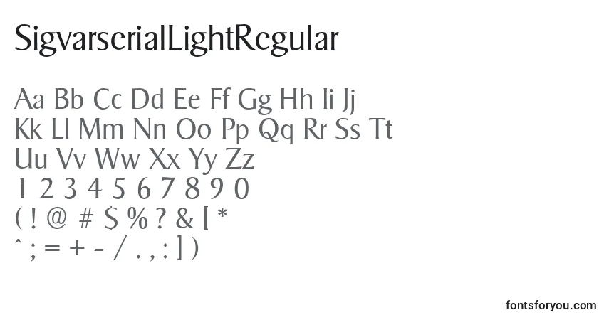 Шрифт SigvarserialLightRegular – алфавит, цифры, специальные символы
