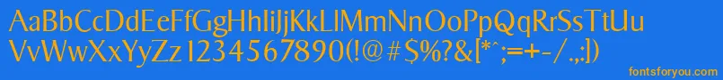 フォントSigvarserialLightRegular – オレンジ色の文字が青い背景にあります。