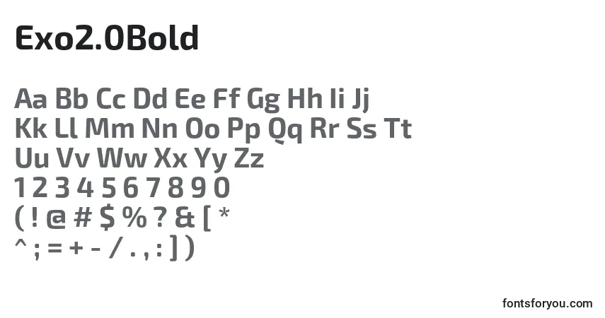 A fonte Exo2.0Bold – alfabeto, números, caracteres especiais