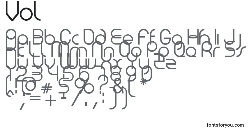 Czcionka Vol – alfabet, cyfry, specjalne znaki