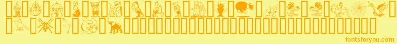 フォントKarenHelenesDingbats – オレンジの文字が黄色の背景にあります。