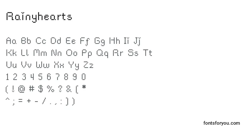 Rainyhearts-fontti – aakkoset, numerot, erikoismerkit