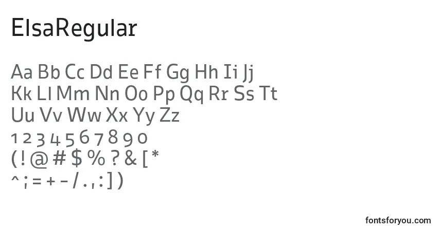 Czcionka ElsaRegular – alfabet, cyfry, specjalne znaki