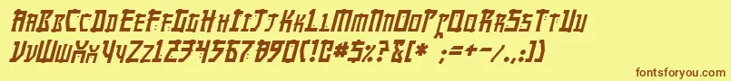 フォントMangaItalic – 茶色の文字が黄色の背景にあります。
