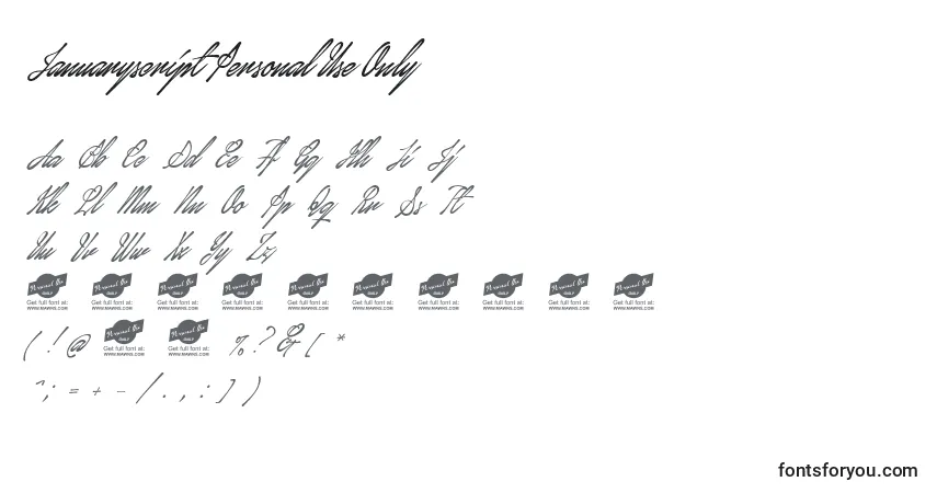 Czcionka JanuaryscriptPersonalUseOnly – alfabet, cyfry, specjalne znaki