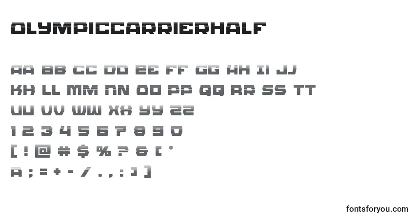 A fonte Olympiccarrierhalf – alfabeto, números, caracteres especiais