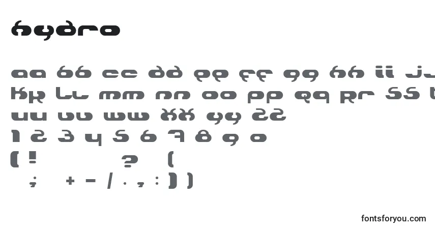 Czcionka Hydro – alfabet, cyfry, specjalne znaki