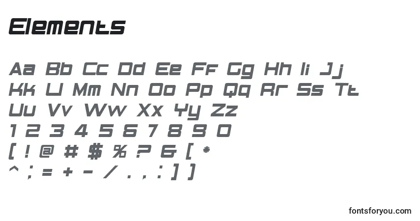 Schriftart Elements – Alphabet, Zahlen, spezielle Symbole