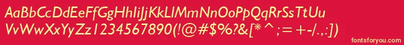 Fonte NrbWelshGillianItalic – fontes amarelas em um fundo vermelho