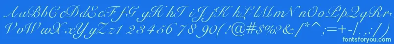 Heilscript-Schriftart – Grüne Schriften auf blauem Hintergrund