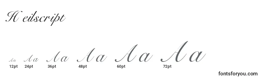 Размеры шрифта Heilscript