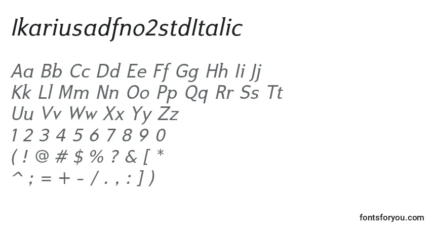 A fonte Ikariusadfno2stdItalic – alfabeto, números, caracteres especiais