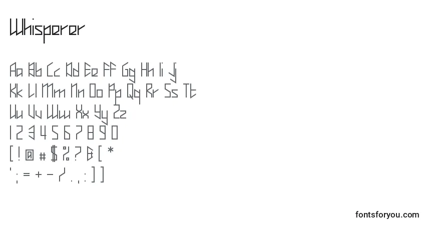 Czcionka Whisperer – alfabet, cyfry, specjalne znaki