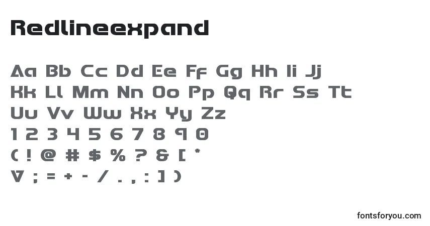 Schriftart Redlineexpand – Alphabet, Zahlen, spezielle Symbole