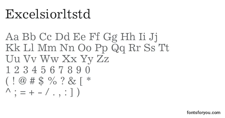 A fonte Excelsiorltstd – alfabeto, números, caracteres especiais