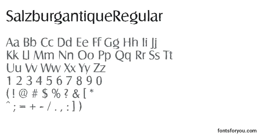 A fonte SalzburgantiqueRegular – alfabeto, números, caracteres especiais