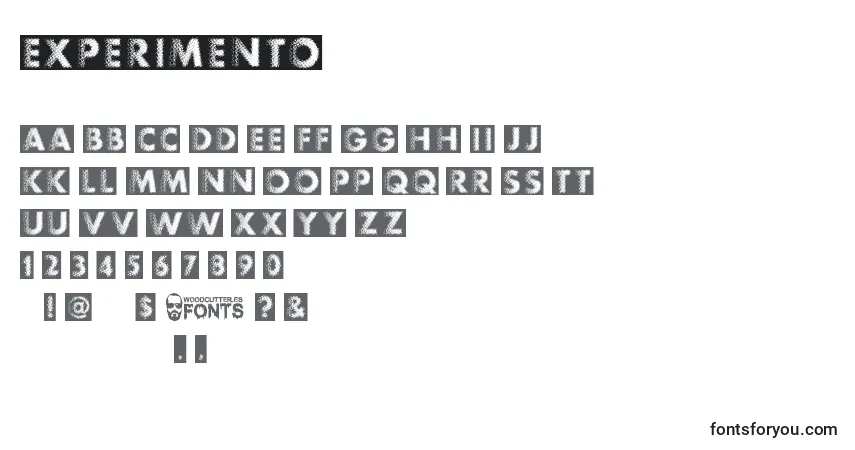 Schriftart Experimento – Alphabet, Zahlen, spezielle Symbole