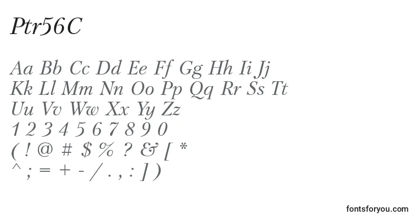 A fonte Ptr56C – alfabeto, números, caracteres especiais