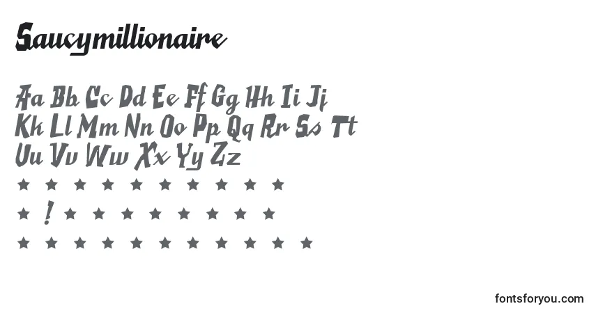 Шрифт Saucymillionaire – алфавит, цифры, специальные символы