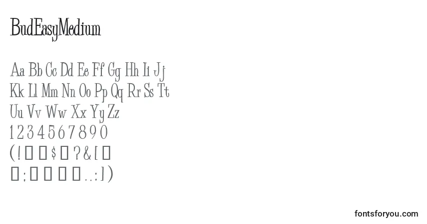 Schriftart BudEasyMedium – Alphabet, Zahlen, spezielle Symbole