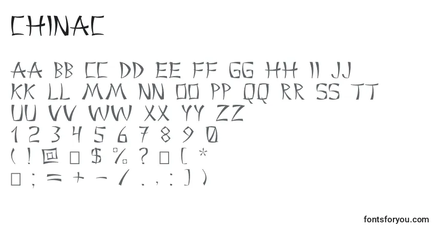 Czcionka Chinac – alfabet, cyfry, specjalne znaki