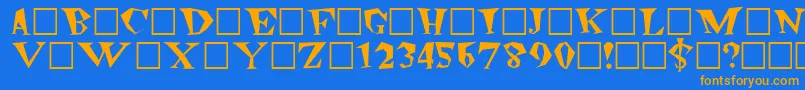 フォントFreakoutPlain – オレンジ色の文字が青い背景にあります。