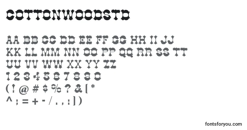 A fonte Cottonwoodstd – alfabeto, números, caracteres especiais