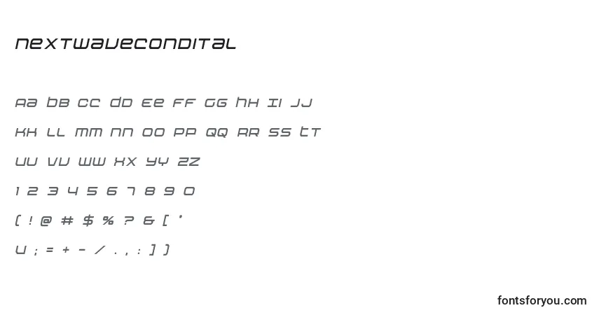 A fonte Nextwavecondital – alfabeto, números, caracteres especiais