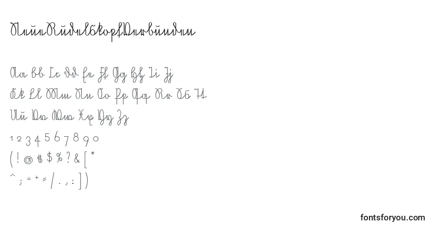 A fonte NeueRudelskopfVerbunden – alfabeto, números, caracteres especiais