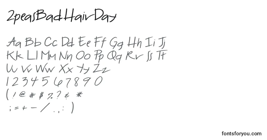 2peasBadHairDay Font – alphabet, numbers, special characters