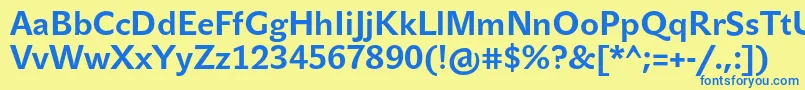 フォントJohnsansTextProBold – 青い文字が黄色の背景にあります。