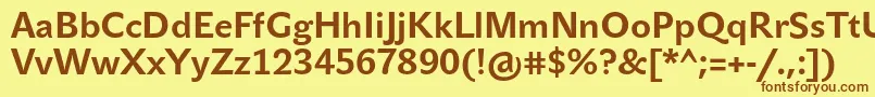 フォントJohnsansTextProBold – 茶色の文字が黄色の背景にあります。