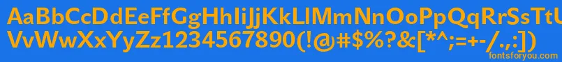 JohnsansTextProBold-Schriftart – Orangefarbene Schriften auf blauem Hintergrund