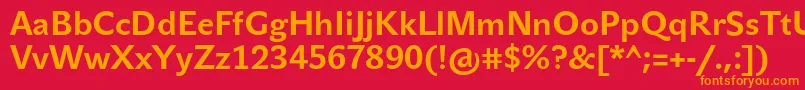 フォントJohnsansTextProBold – 赤い背景にオレンジの文字