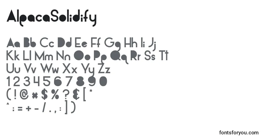 Czcionka AlpacaSolidify – alfabet, cyfry, specjalne znaki