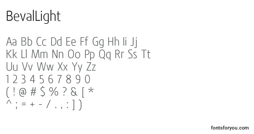 A fonte BevalLight – alfabeto, números, caracteres especiais
