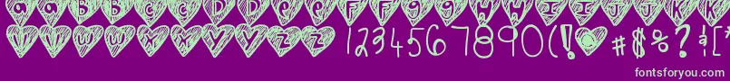 フォントOverhearts – 紫の背景に緑のフォント