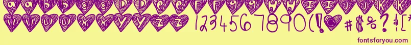 フォントOverhearts – 紫色のフォント、黄色の背景