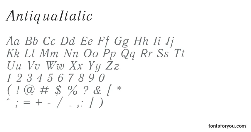 AntiquaItalicフォント–アルファベット、数字、特殊文字