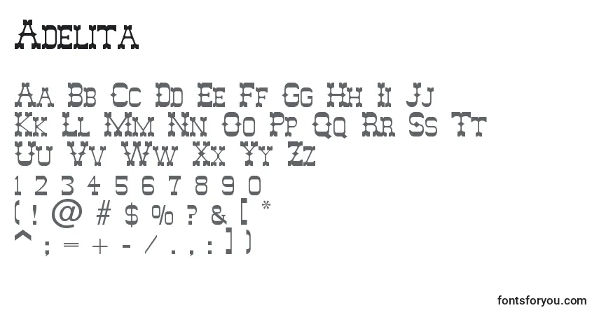 Adelita-fontti – aakkoset, numerot, erikoismerkit