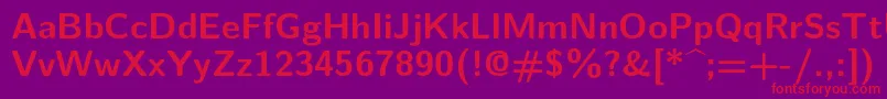 フォントLmsans10Bold – 紫の背景に赤い文字