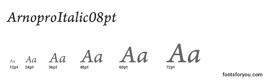 Размеры шрифта ArnoproItalic08pt