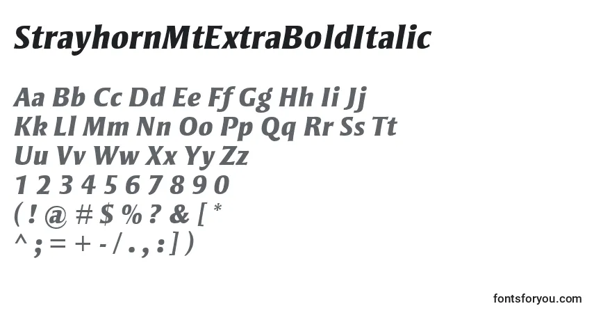 Шрифт StrayhornMtExtraBoldItalic – алфавит, цифры, специальные символы
