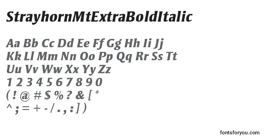 A fonte StrayhornMtExtraBoldItalic – alfabeto, números, caracteres especiais