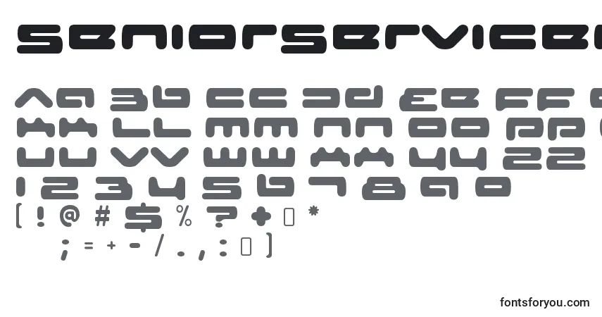 Czcionka SeniorserviceRegular – alfabet, cyfry, specjalne znaki
