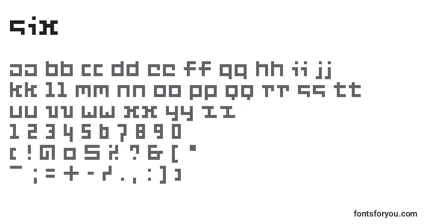 Czcionka Six – alfabet, cyfry, specjalne znaki