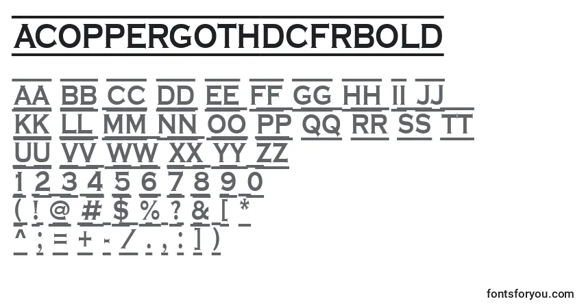 Шрифт ACoppergothdcfrBold – алфавит, цифры, специальные символы